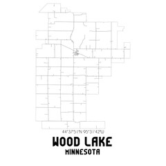 Wood Lake Minnesota. US street map with black and white lines.