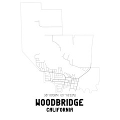 Woodbridge California. US street map with black and white lines.
