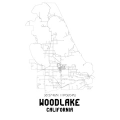 Woodlake California. US street map with black and white lines.