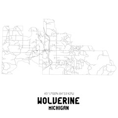Wolverine Michigan. US street map with black and white lines.