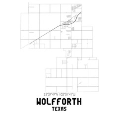 Wolfforth Texas. US street map with black and white lines.