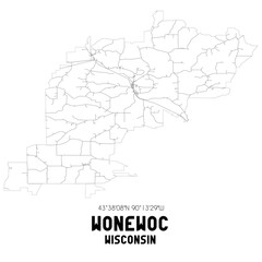 Wonewoc Wisconsin. US street map with black and white lines.