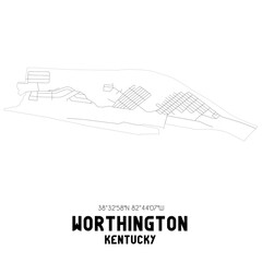 Worthington Kentucky. US street map with black and white lines.