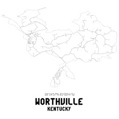 Worthville Kentucky. US street map with black and white lines.