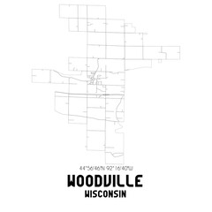 Woodville Wisconsin. US street map with black and white lines.