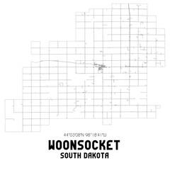 Woonsocket South Dakota. US street map with black and white lines.