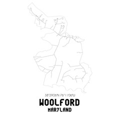 Woolford Maryland. US street map with black and white lines.