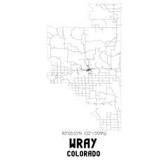 Wray Colorado. US street map with black and white lines.