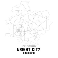 Wright City Oklahoma. US street map with black and white lines.