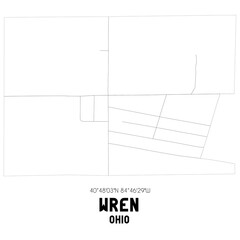 Wren Ohio. US street map with black and white lines.