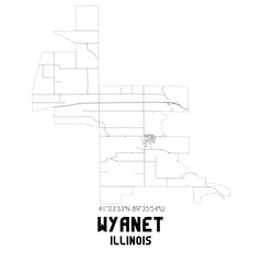 Wyanet Illinois. US street map with black and white lines.