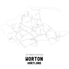 Worton Maryland. US street map with black and white lines.