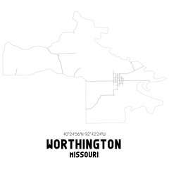 Worthington Missouri. US street map with black and white lines.