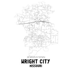 Wright City Missouri. US street map with black and white lines.