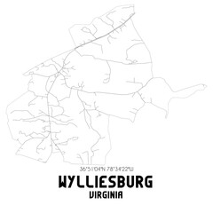 Wylliesburg Virginia. US street map with black and white lines.