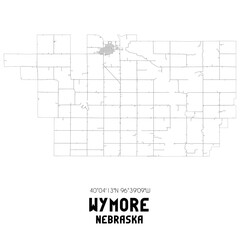 Wymore Nebraska. US street map with black and white lines.