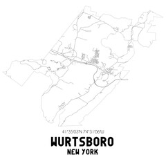Wurtsboro New York. US street map with black and white lines.