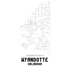 Wyandotte Oklahoma. US street map with black and white lines.