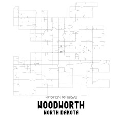 Woodworth North Dakota. US street map with black and white lines.