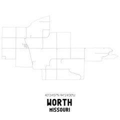 Worth Missouri. US street map with black and white lines.