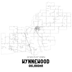 Wynnewood Oklahoma. US street map with black and white lines.