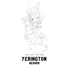 Yerington Nevada. US street map with black and white lines.