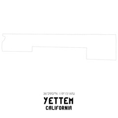 Yettem California. US street map with black and white lines.