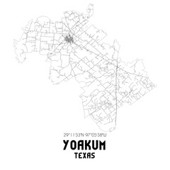 Yoakum Texas. US street map with black and white lines.