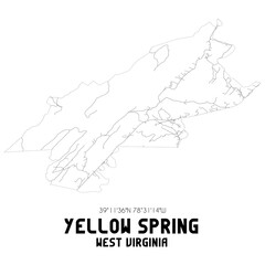 Yellow Spring West Virginia. US street map with black and white lines.