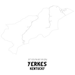 Yerkes Kentucky. US street map with black and white lines.
