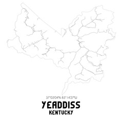 Yeaddiss Kentucky. US street map with black and white lines.