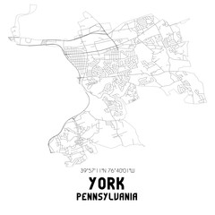 Fototapeta na wymiar York Pennsylvania. US street map with black and white lines.