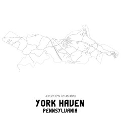 York Haven Pennsylvania. US street map with black and white lines.