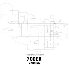 Yoder Wyoming. US street map with black and white lines.