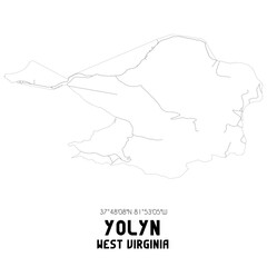 Yolyn West Virginia. US street map with black and white lines.