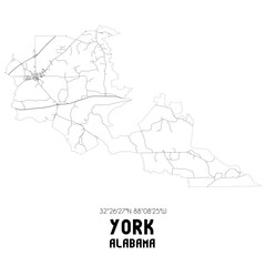 York Alabama. US street map with black and white lines.