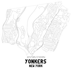 Yonkers New York. US street map with black and white lines.