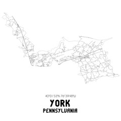 York Pennsylvania. US street map with black and white lines.