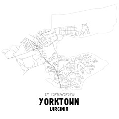 Yorktown Virginia. US street map with black and white lines.