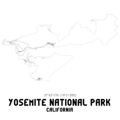 Yosemite National Park California. US street map with black and white lines.