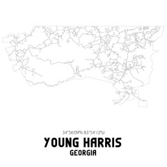 Young Harris Georgia. US street map with black and white lines.