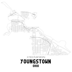 Youngstown Ohio. US street map with black and white lines.