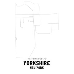 Yorkshire New York. US street map with black and white lines.