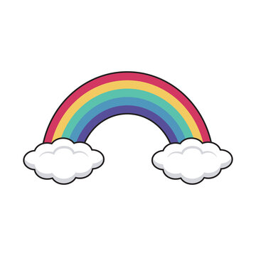 Vector cute illustration of a rainbow and two clouds on a white background