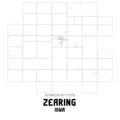 Zearing Iowa. US street map with black and white lines.