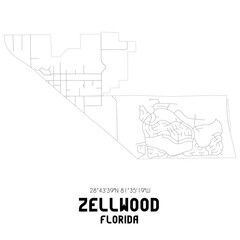 Zellwood Florida. US street map with black and white lines.