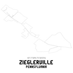 Zieglerville Pennsylvania. US street map with black and white lines.