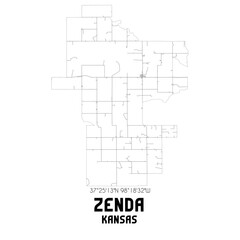 Zenda Kansas. US street map with black and white lines.