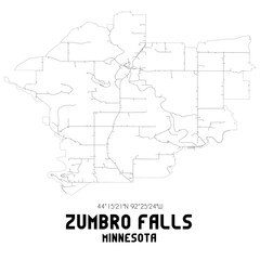Fototapeta na wymiar Zumbro Falls Minnesota. US street map with black and white lines.