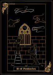 the illustration - card for tarot - The  III of Pentacles.